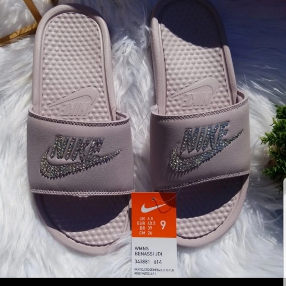 Nike Shoes - Bling Bedazzled Rose Mauve Nike Slide Sandals